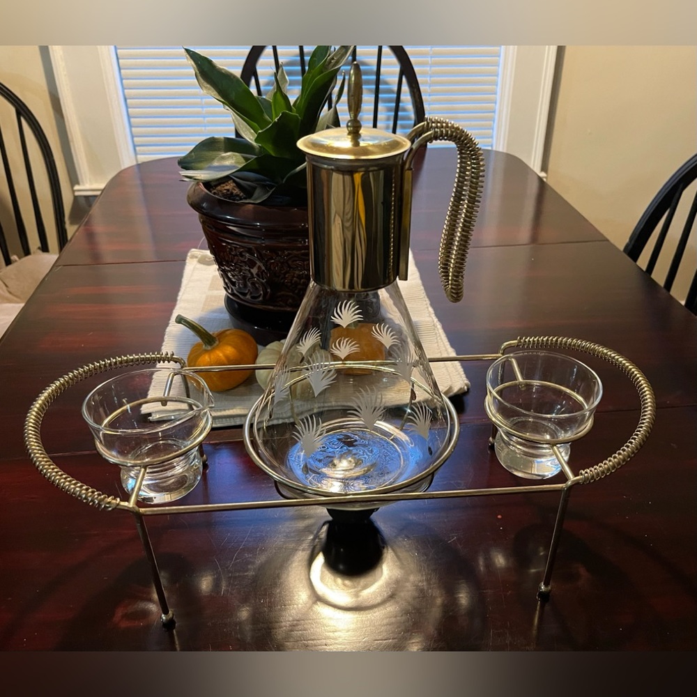 MCM Corning Ware Carafe Creamer & Sugar Dish With Warming Tray